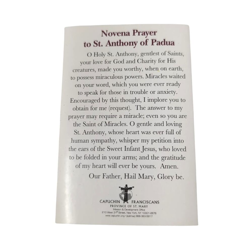 St Anthony Baby Jesus Necklace Prayer Card Franciscan Friars Catholic Christian‎ - Picture 6 of 7